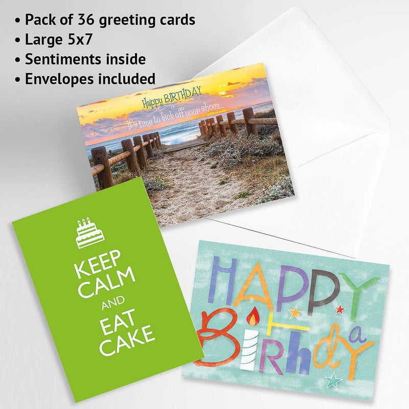 Current Mega Happy Birthday Greeting Card Value Pack â€“ Set of 36 (18 Designs), Large 5 x 7 inches, Envelopes Included - Image 2